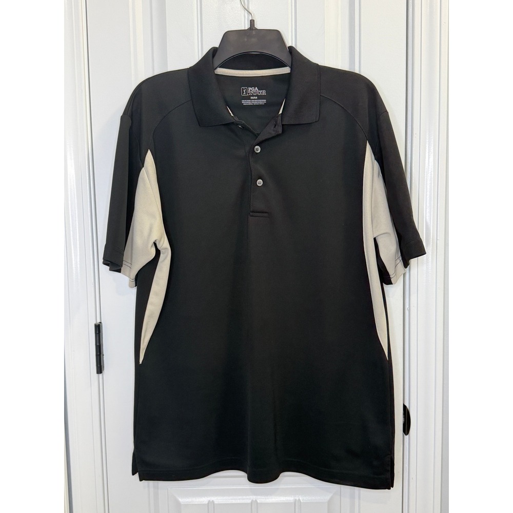 PGA‎ Tour Medium Black Polo Shirt Performance Golf Athletic Colorblock